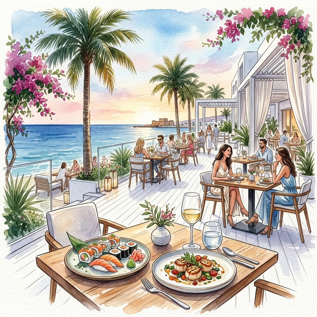 Notios Asian-Mediterranean fusion dining deck at Almyra Hotel Paphos